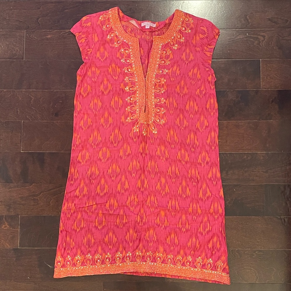 Women’s Calypso St. Barth Pink and Orange Embroidered Dress Size S